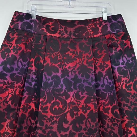 Lane Bryant Red Purple Baroque Jacquard A-Line Skirt Pleated Womens Plus 16 - Picture 4 of 11